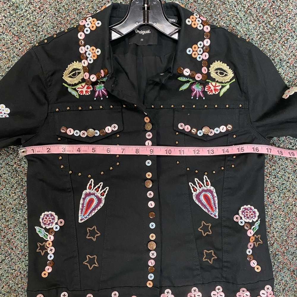 Desigual Ferrara Black Embellished Studded Embroidered Jacket Size 36, US Size 4 - Picture 12 of 16